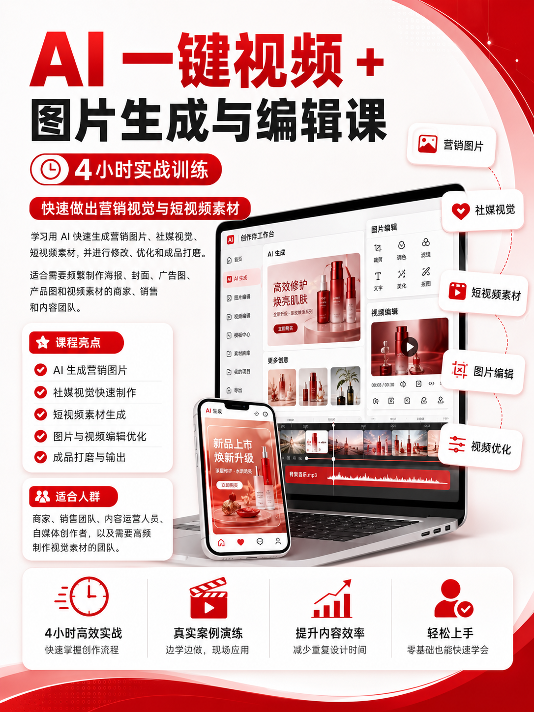 AI 一键视频 + 图片生成与编辑 课程海报